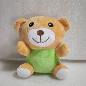 Coast to Coast Brown & Green Teddy Bear Plush Sewn Eyes Sitting 6"